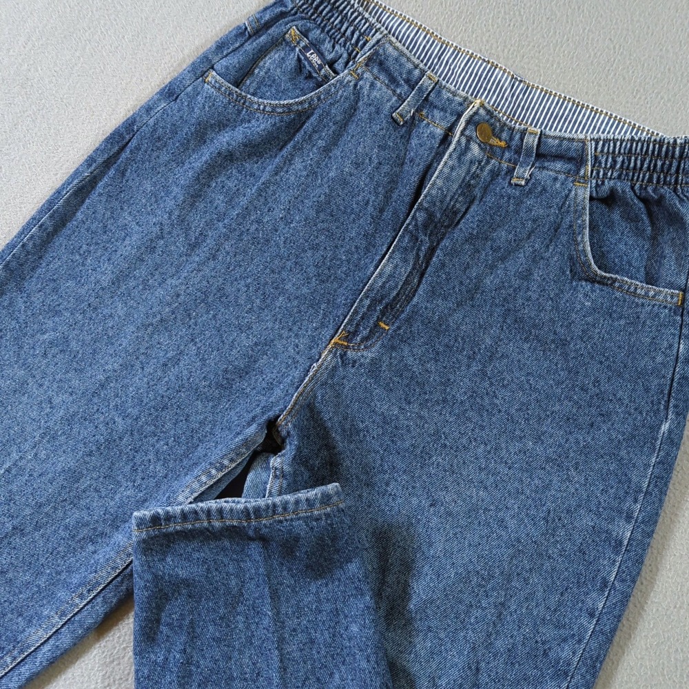 Lee High Waisted Mom Jeans Womens 14 Pet Blue Denim Elastic Side Tapered USA